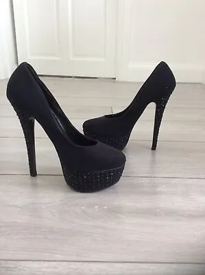 Miss Selfridge Black Faux Suede Court Shoes Platform Bead Detail UK Size 3 • £15