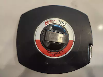 Vintage Lufkin 100 Ft Universal Tape Measure Black W/Hand Crank Made In USA • $2