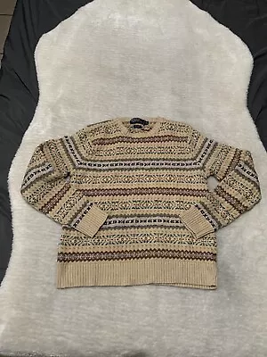 VTG Polo Ralph Lauren Fair Isle Mens Cotton Wool Multicolor Sweater Size Large • $49.99