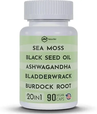 Black Seed Oil 3000mg Sea Moss 3000mg Ashwagandha 1000mg 90 Capsules • $21.74