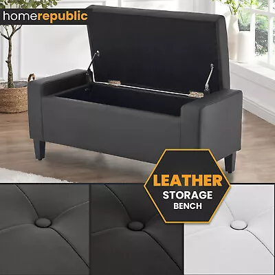 Leather Upholstered Ottoman Storage Box Spacious Versatile Bench Bedding Chest • £94.95