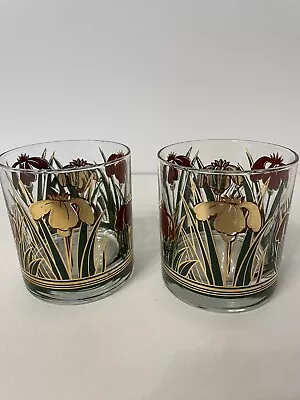 Vintage Culver Iris Cinnabar Lowball Glass Mid Century 22KT - Set Of 2 Glasses • $17.99