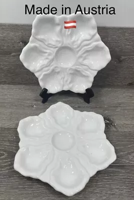 Victoria Carlsbad Oyster Plate Austria  White Round  6 Oyster Wells~ Set Of 2 • $120