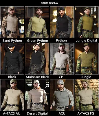 Mens Tactical Combat Long Sleeve T-Shirt Army Military Hiking Casual Shirts Tops • £19.19