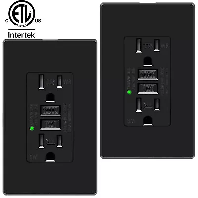 2PK 15Amp /125V GFCI Outlet Tamper Resistant WR Receptacle W/ Plate Listed Black • $26.79