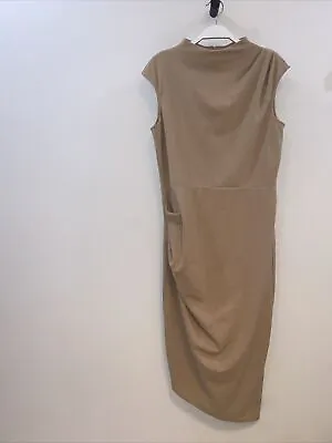 $10 • Buy ASOS Beige Dress 16 High Neck Sleeveless Gathered MIDI Fitted Pencil 