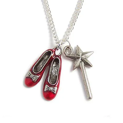 £15.99 • Buy WIZARD OF OZ Necklace RUBY RED Slippers Shoes Dorothy No Place Like Home Charm