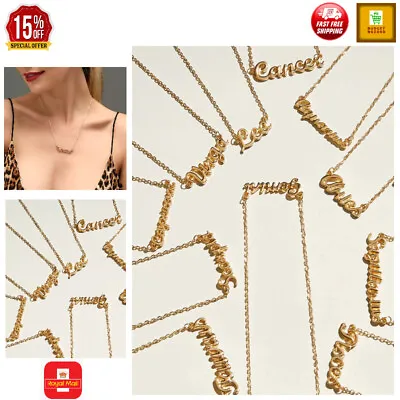 Gold 12 Horoscope Astrology Zodiac Letter Birth Sign Chain Necklace Gift Ladies • £1.85