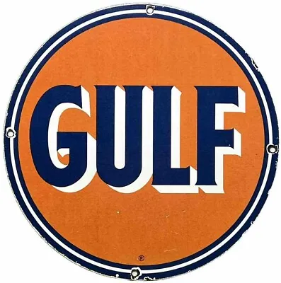 Vintage Gulf Gasoline Porcelain Sign General Store Gas Station Motor Oil Pump • $116.38