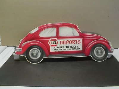 1960's VOLKSWAGEN BEETLE NAPA AUTO PARTS IMPORTS DIE CUT ADVERTISING HANGER SIGN • $23.55