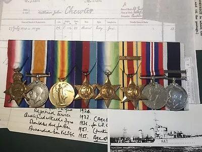 WW1 Royal Navy Medals Submariner WW2 Long Service & Bar William John Chewter • £650