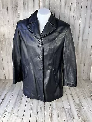 Vintage Wilsons Leather Jacket Mens XL Black Soft Long Sleeve Coat Nylon Lining • $47.88