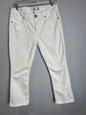 CAbi Kick It Crop White Denim Jeans Style 5172 Size 6 Mid Rise Stretch EUC • $27