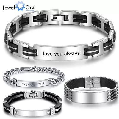 Personalized Men Chain ID Bracelet Link Engraving Text Bangle Gift Christmas • $12.45