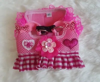 Dogs Harness Size X-Small /chihuahua Pink Gingham  Designer Harness Vest Dress. • £10.99