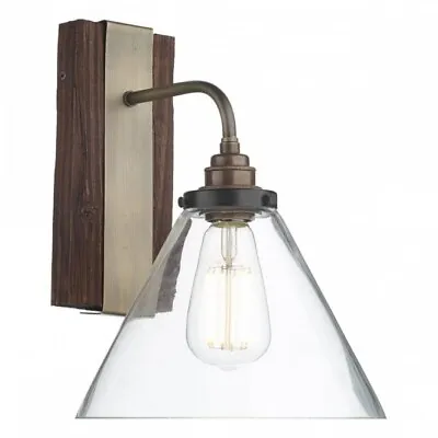 David Hunt Aspen Industrial Wall Light With Wood Effect Backplate & Glass Shade • £70