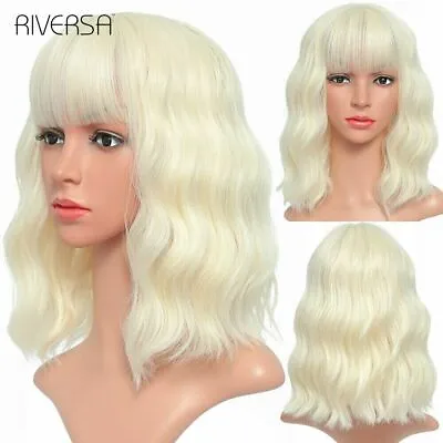 Short Wavy Synthetic Wigs With Bangs 14inches Natural Hair Colored Lolita Wigs • £34.91