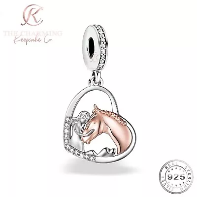 Horse & Girl Charm Genuine 925 Sterling Silver And Rose Gold - Daughter Gift • £16.99