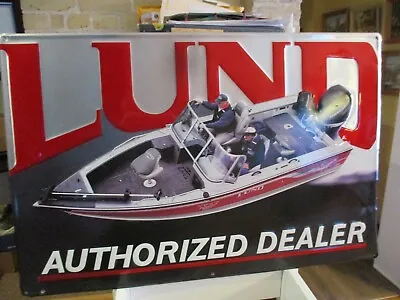 Lund Authorized Dealer Tin Sign Fishing Boat Outboard Mercury Motor Excellent • $468