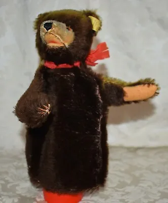 T8c. Steiff Hand Puppet  Bear  - Mohair Glass Eyes No Tag Has Button In Ear • $55