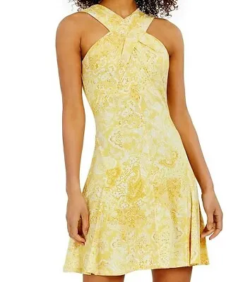 NWT $98 MICHAEL Michael Kors Paisley Print Crossover Neck Dress Saffron Yellow M • $65