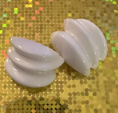 GERDA LYNGGAARD MONIES White Lucite Ridged Statement Clip On Earrings • $190