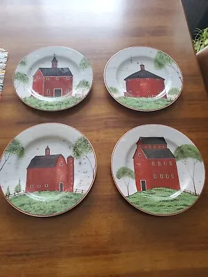 4 Warren Kimble Collection Stoneware Dessert Salad Plates BARNS • $29.96