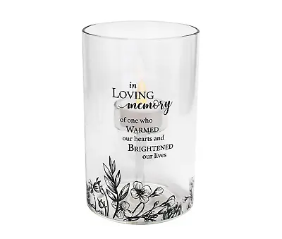  In Loving Memory  Black Floral Glass LED Candle Holder With Sympathy Verse • $19.99