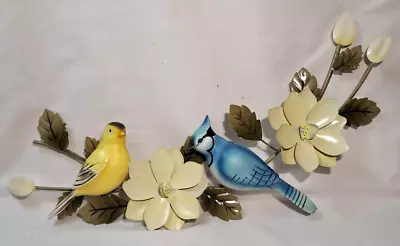 Bird Metal Wall Hanging Flowers 18.75  Vintage Birds Branches Blue Jay Goldfinch • $17.99