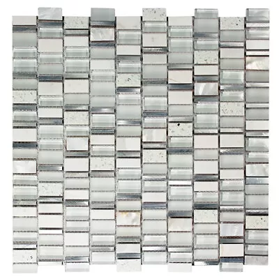 Mosaic Bricks Tile Glass Metal Stone Kitchen Bathroom Wall Backsplash White • $365.99