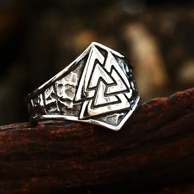 Vintage Viking's Valknut Pattern Ring Stainless Steel Overlapping Triangle Ring • $11.98