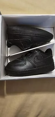 Nike Air Force 1 Crib Shoes Ck2201-001 Baby Size 1C Triple Black OG Leather • $16