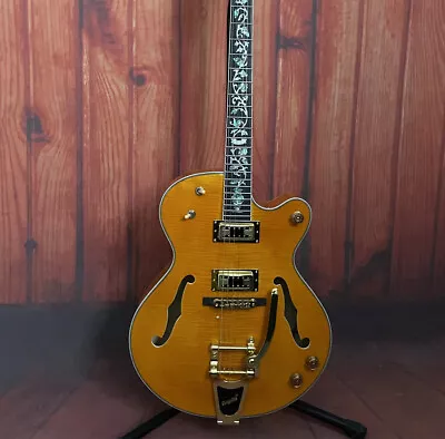 Custom Finish Hollow Body Yellow Electric Guitar 6String HH Pickup Mahogany Neck • $333.91