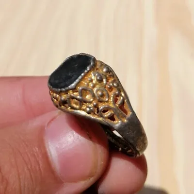 $0.99 • Buy Ancient Bronze Sasanian Intaglio Carnelian Seal Ring 224-651 Ad Very Rare To Fin