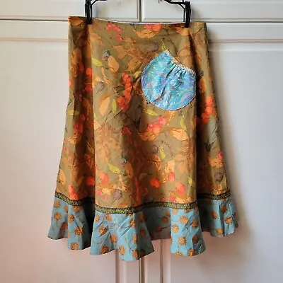 Matilda Jane Brown Blue Circle Skirt Autumn Fall Leaves Nature Lined Pocket Sz 6 • $20