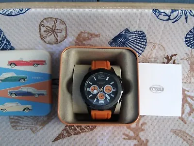 Fossil Diver Ch 2540 Orange Chronograph 3 Eye Two Tone Face Dial Silicone Rubber • $68