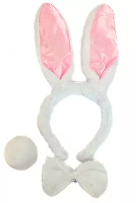 Easter Bunny Dress Up Set Ears Bowtie & Tail Kids Adults White Rabbit • £4.25