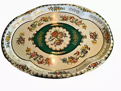 Daher Decorated Ware 1971 Floral Tin Tray Oval 20x15 Platter Made In England EUC • $32.99