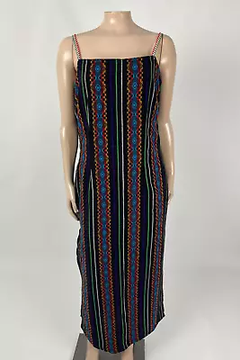 Vintage 90's Handmade Women's Dress Weaved Bohemian Aztec Midi Sleeveless MM22 • $23.99