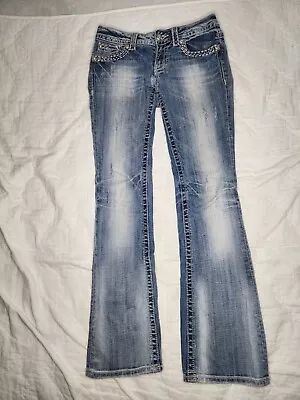 Miss Me Jeans Womens Boot Cut Sz 28x31 Blue Denim Low Rise Distressed Light Wash • $5.50