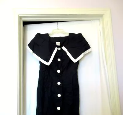 Courtenay Navy-blue Sailor Style Dress White Trim And Buttons Sz. 8 • £12.87