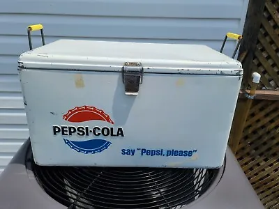 Rare Vintage White Pepsi Cooler Embossed Sides. Made By Progress Refrigerator Co • $499