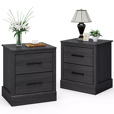 2 PCS 2 Drawer Compact Sofa End Table Nightstand Bedside Table Dark Grey Oak • $174.99