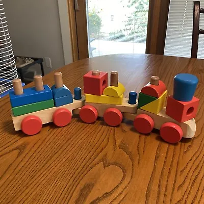 Melissa And Doug Classic Wooden Stacking Blocks Train 12 Shapes • $10