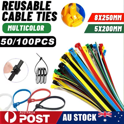 Up To 100PCS Cable Ties Zip Nylon Plastic Releasable Reusable Wraps Ratchet Wire • $2.98