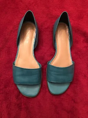 Michelle D Womens Leather Turquoise  Open Toe Flat Sandal Shoe 6 M - EUC • $35