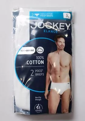 Jockey® Men's Elance Cotton No-Fly Poco Brief 2 Pack EW7 White Large NWT • $18.99