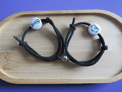 Couples Bracelet Black Cord & Ceramic Cat & Fish Bead  Bracelets Magnetic Sphere • £4.49