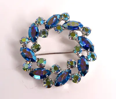 B. David Estate Rhinestone Blue And Green Circle Pin Brooch Marquise And Round • $39