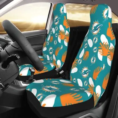 2pcs Miami Dolphins Elastic Car Seat Covers Car Front Rear Protectors Decor • $27.44